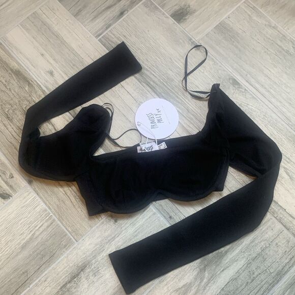 PRINCESS POLLY BECCA LONG SLEEVE CROP TOP BLACK US 2 - Picture 1 of 5